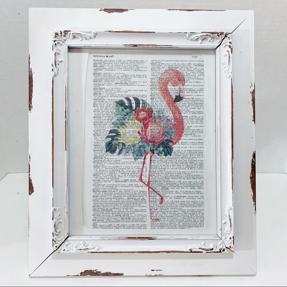 Dictionary Art Print Floral Flamingo, Vintage Art Print